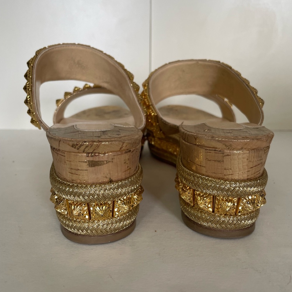 RARE Christian Louboutin Gold Spike Red Sole Platform Sandal Espadrille - Picture 6 of 16